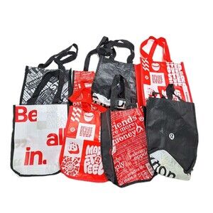 Lululemon Lot of 8 Reusable Shopping Tote Bags Small Medium Red Black White